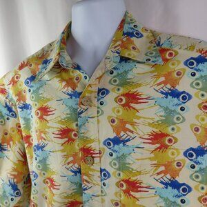 Hawaiian Aloha Shirt Mens XL Big Eye Fish Hand Made Feels Like Cotton Bold